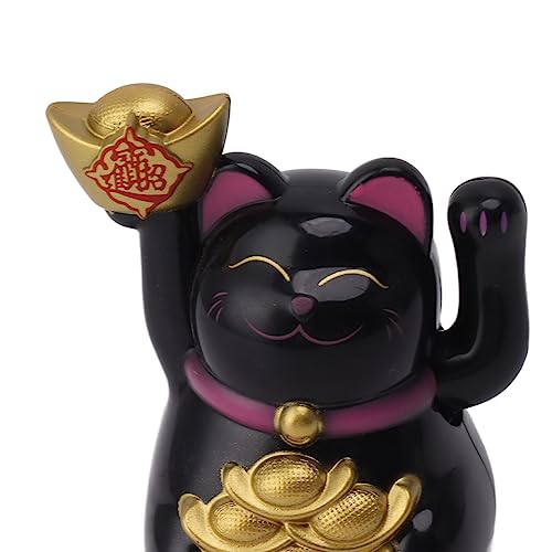 Pssopp Winkekatze Solarbetriebene Winkende Glückskatze 5,1 cm Chinesische Glückskatzen Dekoration für Heim Auto Dekor (Schwarz)