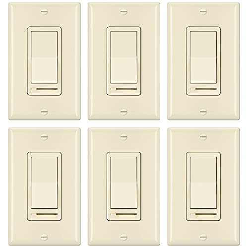 Image of BESTTEN 6 Pack Dimmer Wall Light Switch, Compatible with Dimmable LED, CFL, Incandescent and Halogen Bulb, Single Pole or 3-Way Dimmer Switches, 120VAC, Decorator Wallplate Included, Almond