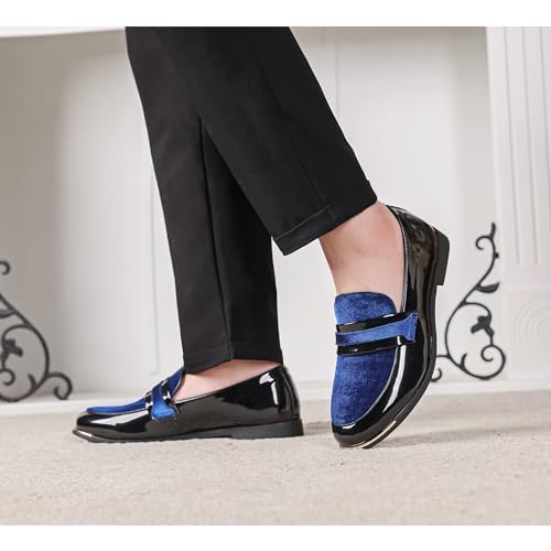LCQL Men's Luxury Velvet Penny Loafers Patent Leather Oxford Classic Business Party Prom Club Dress Shoes Size 7-132