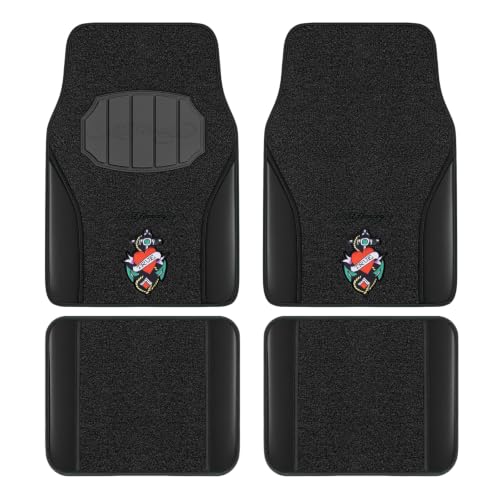 Black Leather-Look Heart Print Carpet Set