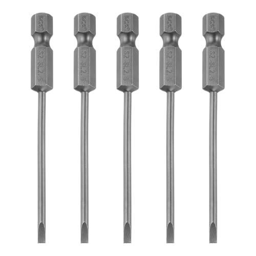 Image of TA-VIGOR 5pcs 2.5mm Magnetic Slotted Tip Flat Head Screwdriver Bits, S2 Steel 1/4" Hex Shank 3" Length Power Drill Bits Set for Electrician, Mechanic and Repair Work (Sandblasted Finish)