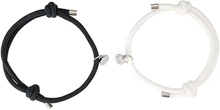 1 paio Personalizza set di braccialetti magnetici per coppie Corda di attrazione reciproca I migliori abbinati per braccialetti intrecciati abbinati Regalo per Uomo donna (nero + bianco)
