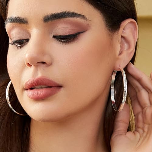 Silver Hoop Earrings for Women Hypoallergenic 925 Sterling Silver Hoop Earrings Diamond-Cut Large Silver Hoop Earrings Lightweight Big Hoop Earrings for Women 30/50/70MM2