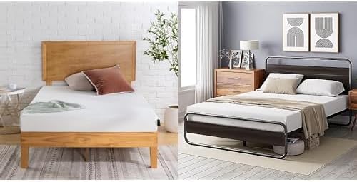 Zinus Bündel- Schaummatratze 90x200 cm aus Memory Foam + Soren Bett 90x200 cm - Metall plattform Bett mit kopfteil - Schwarz