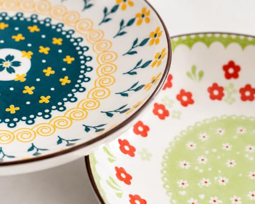 Image of Ceramic Pasta Plate, 20.4 cm Porcelain Dinner Plates, Microwave & Dishwasher Safe, Food Grade Ceramic, Deep Serving Plate for Pasta, Salad, Soup, Curry & Noodles (Multicolor Floral, PACK OF 4)