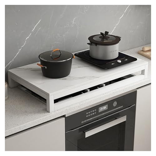 WAHHWF Stone-effect Gas Hob Cover, Double-burner Induction Stove Stand, Kitchen Worktop Top Cover Shelf for All Types of Gas Or Electric Hobs(White)