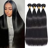 12A Human Hair Bundles 16 18 20 22 Inch Straight Bundles Human Hair Extensions Brazilian Virgin 100% Unprocessed Raw Thick Straight Hair 4 Bundles Human Hair Natural Color