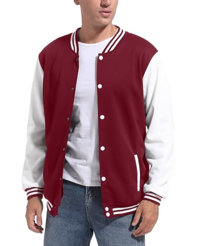 DHSPKN Men's Varsity Baseball Jackets Causal Slim Fit Varsity Letterman Jacket Boys Bomber Jackets,Red,L