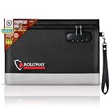 ROLOWAY Fireproof Money Bag with Lock for Cash, 6400°F Fire Proof Document Bag (12.2 x 8.5 x 1.6 inches), Money Pouch with Zipper (Black)
