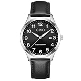 CIVO Analog Mens Wrist Watches: Large Arabic Numeral Watch with Luminous Hands Date - Leather Strap for Seniors Looking for Clear Easy Reading