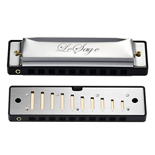 Lesage Blues Harmonica Key Of C Diatonic Harp For Kids Beginner Adults 10 Holes 20 Tones Armonica With Harmonica Case Instructions Gift Silver Folk Harmonica #TOP1