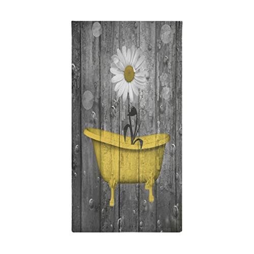 Giwawa Rustic Daisy Wooden Towels Set Of 2- Bright Yellow Flower Shower In Bathtub Bubble On Vintage Country Barn Board- Farmhouse Plank Hand Face Fingertip Towel For Bathroom Guest Decor #TOP6