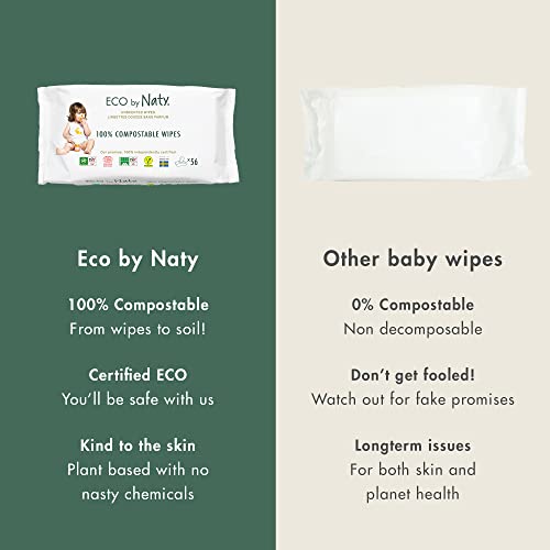 Eco By Naty Unscented Baby Wipes - 100% Compostable And Plant-Based Wipes, Good For Babies And Newborn Sensitive Skin,56 Count (Pack Of 3) #TOP3