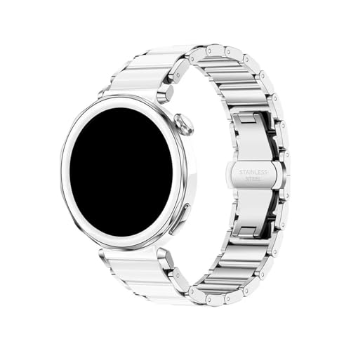 [PLYYQZM] Hua wei �ɍ��� Watch 5 GT5Pro 42mm GT6 41mm�p 18mm �Z���~�b�N+���^���X�g���b�v, GT5 GT4 �ɍ��� �p �����p���X�g�o���h�ɓK��(Silver white,For Watch 5 42m
