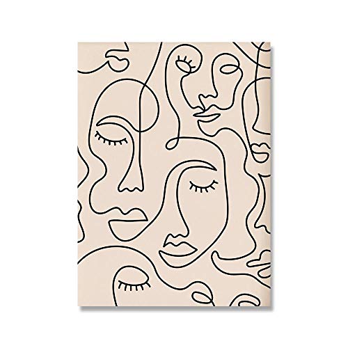 Bild Leinwand Frau Gesicht One Line Drawing Poster Single Line Face Art Druck Neutrale Wandkunst Leinwand Malerei Home Room Wanddekoration 50x70cm Ungerahmt Cover