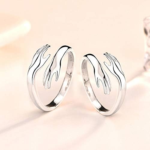 Shuxin 925 Sterling Silver Couple Hug Rings, Adjustable Solid Silver Embrace Thumb Ring, Unisex Resizable Silver Romantic Hug Hand Finger Ring, Silver Knuckle Toe Rings for Men Ladies Girls