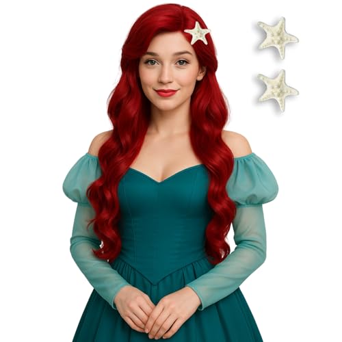 Red Mermaid Wigs for Women, Long Red Body Wave Wig+