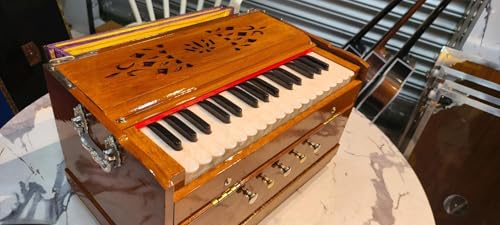 NamasteHimalayas Premium 2- Reed Mini Harmonium – Glossy Wooden Finish Standing Body Professional Model Best for Meditation, Healing sound therapy, kirtan, events