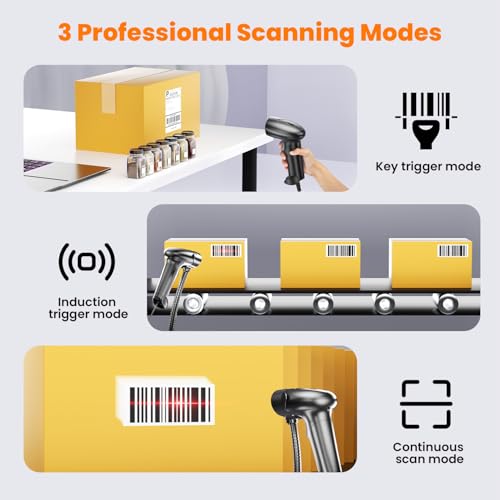 Image of HIROBOT USB Wired 2D /1D Barcode Scanner with Stand, Handheld Barcode Reader Compatible with QR Code & Barcode, Button Scan /Induction and Continuous Automatic Scan, with BIS & 1 Year Warranty