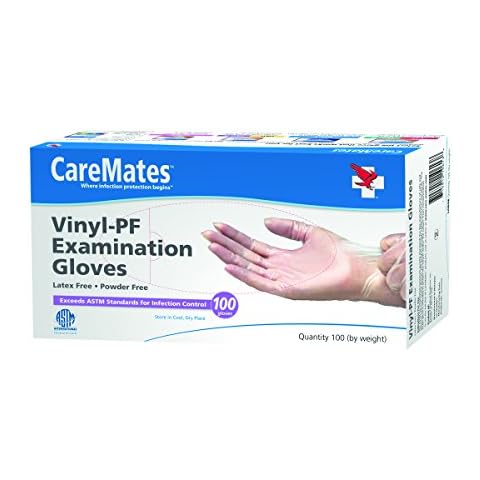 CareMates Vinyl Medical Exam Gloves, Latex Free Rubber, Powder Free, Extra Strong, 4 Mil Thick, Certified for Home Infusion, First Aid, Food Safe, Cleaning Gloves, Large, 100 Count Pack of 2 Cover
