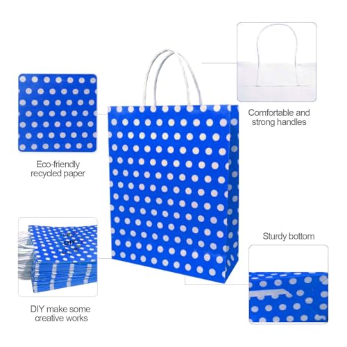 Image of Aakriti Paper Gift Bags with Handles Polka Dot Paper Party Favor Bags for Kid's Birthday Baby Shower Wedding Festivals Holiday Party (10 x8x3 Inch (Pack of 10), Gift Bags Polka Dot Blue)