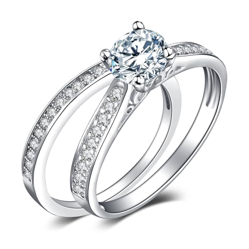 JewelryPalace Wedding Eternity Band Engagement Rings for Her, 14K White Gold Plated Promise Rings for Women, Anniversary Simulated Diamond Ring Set, Women Womens Jewelry Set 10.5 by JewelryPalace - Used condition - US$16.57