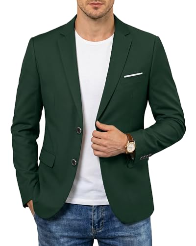 YND Men's Two Button Slim Fit Blazer, Casual Lightweight Suit Jacket Sport Coat Deep Green