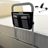 HUKURU Bed Rails for Elderly Adults Safety, Adjustable Bed Assist Rail for Seniors with Storage Bag and Fixing Strap, Medical Side Rails Fall Prevent Grab Bar, Bed Cane Fit King&Queen&Full&Twin, Grey