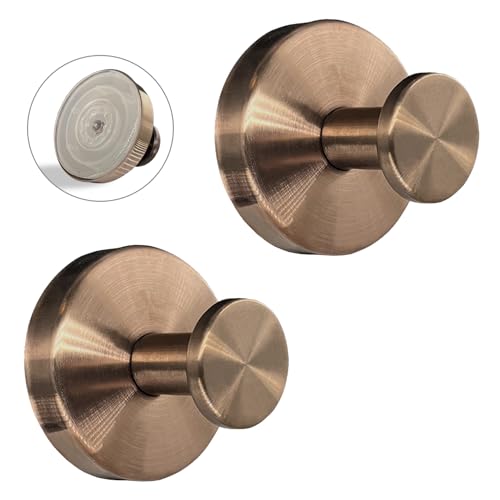Image of Welsa Suction Cup Hooks for Shower - Stainless Steel, Strong Suction, No Drill, Removable Hanger - Tile Bathroom Kitchen Wall, Glass Door, Mirror Hook Hanging Robe, Towel Holder (2 Pack, Bronze)