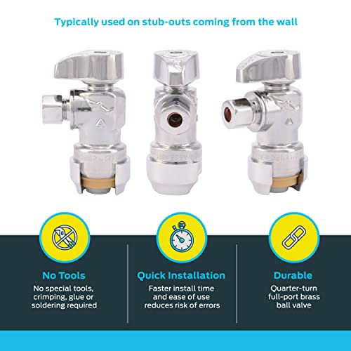 Sharkbite 1/2 X 1/4 Inch Compression Angle Stop Valve, Quarter Turn, Push To Connect Brass Plumbing Fitting, Pex Pipe, Copper, Cpvc, Pe-Rt, Hdpe, 23336-0000Lf #TOP2