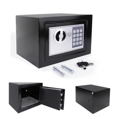 4.6L Mini Safe Tresor MöBeltresor Klein, für Zuhause mit Zahlenschloss und 2 Schlüssel, für Bargeld Medikamente Schmuck, 25 * 35 * 25 cm, Schwarz