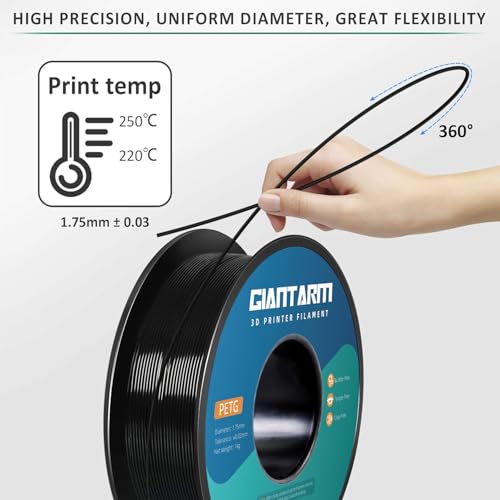 Filamento PETG 1.75mm GIANTARM, Precisión +/- 0.2mm, 1kg, Negro. - Fernando Cortés