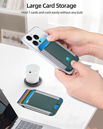 Phone Card Holder, Premium Leather Phone Wallet Stick On, Strong Adhesive Cell Phone Pocket Credit Card Holder For Phone Compatible With Iphone, Samsung & Most Smartphones, Fit 7 Cards, Green, 1 Pack #TOP6