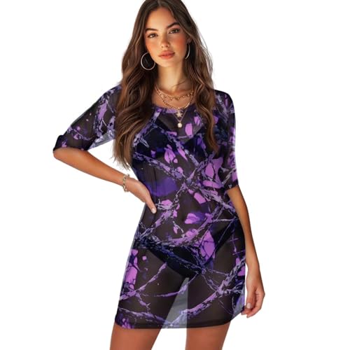 Cache-maillot de bain pour femme robe de plage transparente robe d'été camouflage violet S