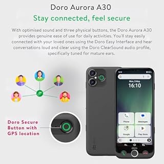 Doro - Aurora A30 Smartphone - Senior Mobile Phone - Easy to Use - Assistance Button with GPS Location - Hearing Aid Compatible - USB Cable Included - Graphite