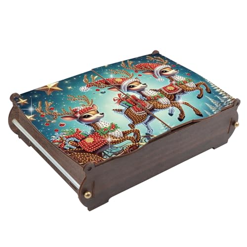 Image of MVVMTOP Diamond Painting Kit Wooden Storage Box, Reindeer DIY Special Shaped Diamond Flip Cover Wooden Money Box, Handmade Art Desktop Decorations Birthday Gifts for Friends