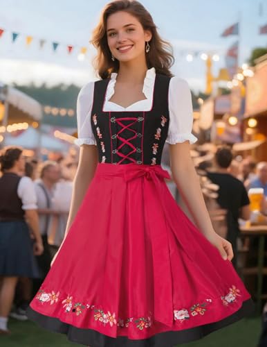 JASAMBAC Women's German Dirndl Dress for Halloween Beer Dress Costumes Halloween Size M Color Red