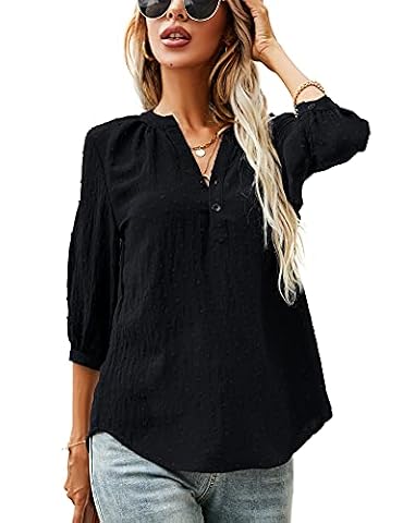 LOMON Women's Casual 3/4 Sleeve Henley V-Neck Button Up Pleated Back Blouses Swiss Dot Blouse Tops… — $23.18 (20% off)