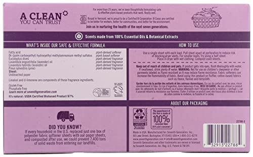 Seventh Generation, Fabric Softener Shtees Lavender, 80 Count #TOP1
