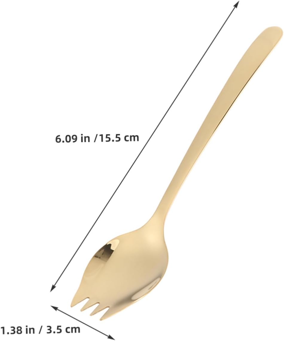 2pcs Stainless Steel Spork Set, Golden Long Handle Spoon Fork