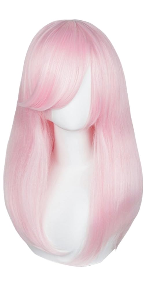 VVRPWASSLY 20 Inch Medium Cosplay Wig Women Men Anime Costume Hair with Bangs Heat Resistant Synthetic Wig for Party (Light Pink)