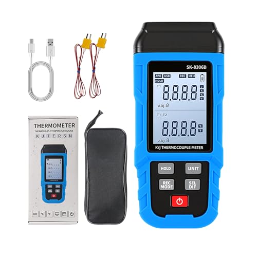 Bewinner Thermomètre Numérique SK-8306A, Thermomètre à Thermocouple de Type K/J à 4 Canaux avec Stockage de Données 5999 et Batterie Rechargeable USB 60H, Compteur Haute Température pour Usage