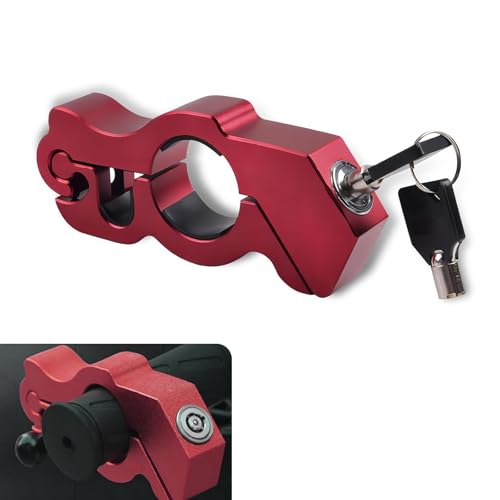 Qurbuns Motorcycle Anti Theft Lock, Heavy-Duty Alloy Motorcycle Brake Locks, Waterproof Throttle Anti Theft Locks, Universal Grip Lock for Mopeds Motorbike Bike ATV (Red)