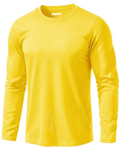 EKLENTSON Mens Cotton Long Sleeve Shirt Crew Neck T Shirts Plain Wicking Tshirt Heavyweight Pullover Casual Yellow M