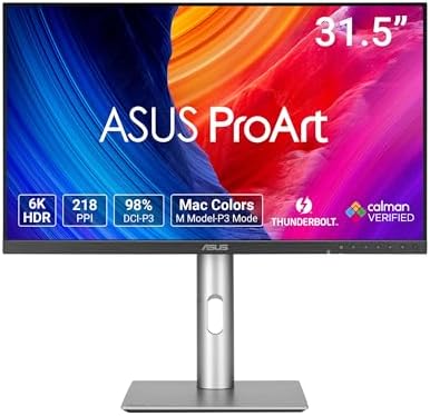 ASUS ProArt Display 32” 6K Professional Monitor (PA32QCV) - IPS, 6K (6016 x 3384), 98% DCI-P3, LuxPixel™, ΔE < 2, Calman Verified, Thunderbolt 4, DisplayHDR600, DisplayWidget, 3 yr Warranty