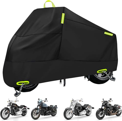Motorcycle Cover Waterproof Outdoor Storage All Season Dust Sun Rain Protection Night Reflective with Lock-Holes Fits up to 86.6\" Motorcycles Tarp Powersports Vehicle Cover