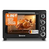 Sommertal Minibackofen 30 Liter mit Drehspieß & Umluft, 1500W, 100–230°C, 60 Min. Timer, Hähnchengrill Mini Backofen, Kleiner Backofen zum Backen, Grillen & Pizza, Campingbackofen inkl. Zubehör