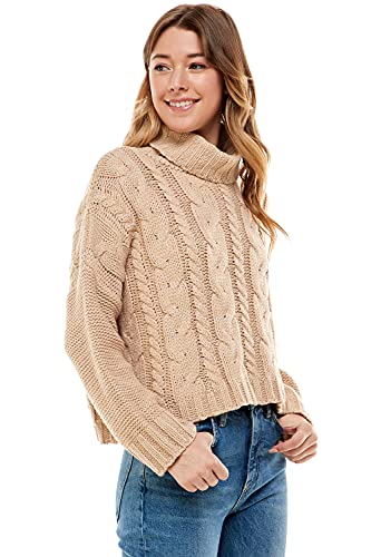 Love Tree Women's Turtleneck Pullover Sweater - Cable Knit Long Sleeve Sweater Top (Oatmeal, Medium) #TOP3