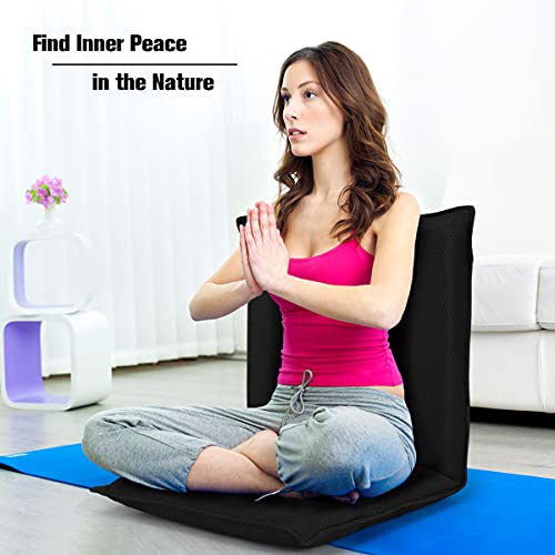 BestComfort Folding Floor Chair 6-Position Adjustable Meditation Chair Video Gaming Chair with Back Support for Reading TV Watching, Portable Floor Seat Lounge Sofa Chair for Kids Teens Adult, Black - Thumbnail 4