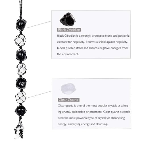 Image of Runyangshi Hanging Car Charm Clearn Crystal Black Obsidian Healing Crystal and Stones Natural Crystals Car Hanging Omament with Chips Stones Accessories Rearview Mirror Decorations